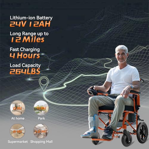 Foldable Electric Wheelchair – 500W Motor, 12 Miles Range, 264 lbs Capacity