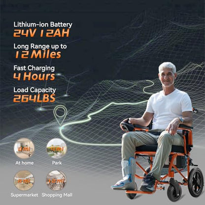 Foldable Electric Wheelchair – 500W Motor, 12 Miles Range, 264 lbs Capacity