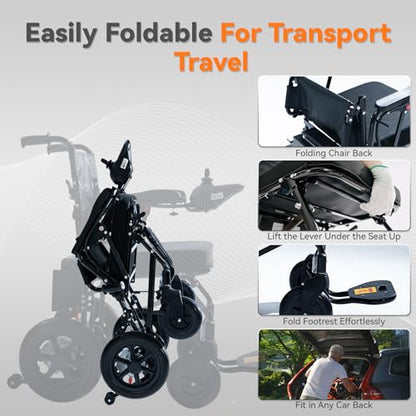Foldable Electric Wheelchair – 500W Motor, 12 Miles Range, 264 lbs Capacity